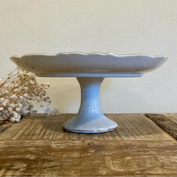 Floral Pedestal Cake Stand Signed Renee 8” - Picture 10 of 16